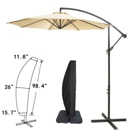Garden Balsam Patio Umbrella Cover for 10FT to 11FT Offset Umbrella, Water Resistant, Curved Cantilever and Straight Pole Parasol Outdoor Umbrellas Cover with Zipper and Rod