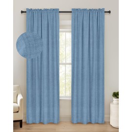 100% Blackout Shield Linen Blackout Curtains 96 Inches Long 2 Panels Set, Blackout Curtains for Bedroom/Living Room, Thermal Insulated Rod Pocket Window Curtains & Drapes, 50W X 96L, Blue