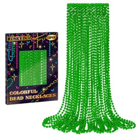 St Patricks Day Necklace, 12 PCS Mardi Gras Beads Bulk, 33 Inches Round Beads Necklaces Accessory Set, Christmas Beads, Parade Throw Accessories for Mardi Gras St. Patricks Party Supplies