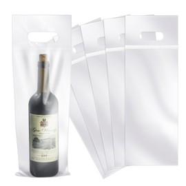Vowcarol 100 Pack Plastic Wine Bags with Handles-Fit 25 oz Bottles - Tamper Proof Seal for Transporting Open Wine Bottles- Wine Bags To Go