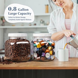 Folinstall 2 Pack 0.8 Gallon Glass Jar With Lid, 102 Oz Wide Mouth Mason Jars, Clear Glass Storage Jars With 2 Scale Marks, Canning Jars For Pickling, Rice, Sugar, Flour, Pasta