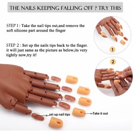 Practice Hand for Acrylic Nails,100 Pcs Nail Tips Flexible Training Hand Professional Nail Art Hand Tools Adjustable False Finger Nails for DIY Nail Manicure