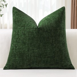 OTOSTAR Chenille Throw Pillow Covers 18x18 Inch Soft Farmhouse Green Decorative Pillow Covers Solid Square Cushion Case for Sofa Bed Living Room Couch Home Decor (Green)