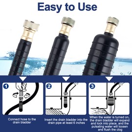 LEONTOOL 3 Pcs Drain Bladder Kit Rubber Drain Cleaning Bladder Fits 1" to 6" Pipes, Unclogs Stubborn Blockages for Bathroom Sinks, Showers, Swimming Pool Drains, Kitchen Sinks and Main Drains