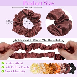 8 Pcs Big Satin Scrunchies for Women, Soft Hair Ties Bulk Elastic Bracelets Ponytail Holders Hair Accessories for Women Girls Galentine's Day Gifts (Brown and Orange)