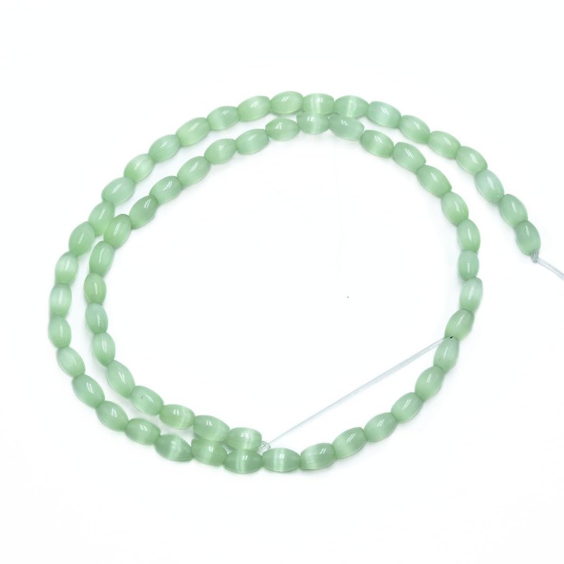 58pcs 4x6mm Light Green Cat's Eye Rice Shape Stone Loose