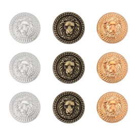 The Lord of the Tools 9 Pieces Lion Head Sewing Buttons Embossed Lion Pattern Metal Round Button Set for Blazer Suits Sports Coat Uniform Gold Silver Bronze, 20 mm