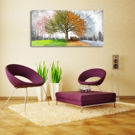 Jiuqinghua Canvas Prints Wall Art Decor Large Four Seasons Tree Picture 1 Panel Spring Summer Autumn Winter Tree Painting Artwork for Dining Room Kitchen Home Decor Stretched and Framed Ready to Hang