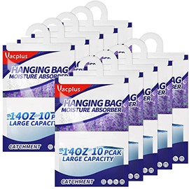 Vacplus Moisture Absorbers, Hanging Closet Dehumidifier Bags, Humidity Packs, Desiccant, Closet Dehumidifiers and Odor Eliminator with Lavender Fragrance for Fresher Air, 10 Pack, 14OZ