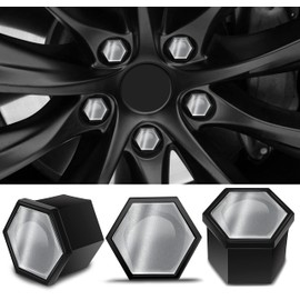Biomar Labs Universal 17mm Silver Black Gloss NB 6 Wheel Nut Covers With Locking Bolt Caps