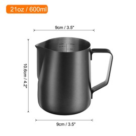 uxcell Milk Frothing Pitcher, 21oz / 600ml Stainless Steel Milk Frother Cup with Scale for Milk Steaming Pitcher Latte Art Cappuccino Coffee Espresso Accessories Tool, Black