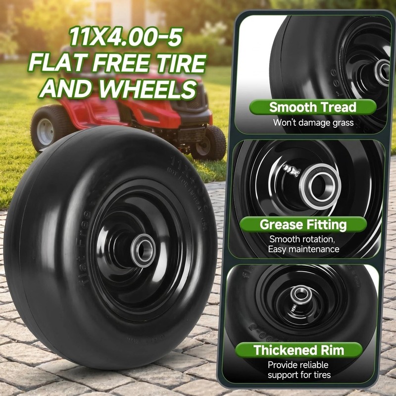 11x4.00-5 Lawn Mower Tires Flat Free, 2 Pack 11x4-5 Solid