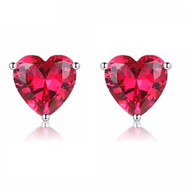 Uloveido Platinum Plated Red Heart Crystal Cubic Zirconia Studs Earrings for Women Y194 (red)