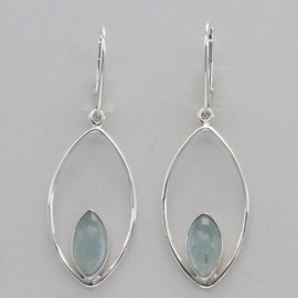 Amber America Blue Oval AQUAMARINE Leverback Dangle Earrings - 925 STERLING SILVER #20e