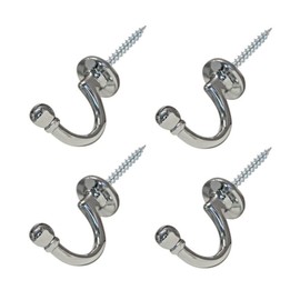 TERF® Traditional Type Polished Chrome Curtain Drapery Hold Back Tie Back Hooks Ball End Hooks Shower Window Wall Mounted Curtain Tie Back Screw for Keys Clothes Coat Hanger - Pack of 4