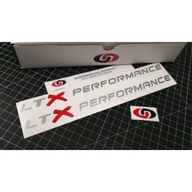 LTX Performance Hood Decals LT1 LT4 Emblem Stickers Select Color (Metallic Silver & Red, 1.0" x 11.5")