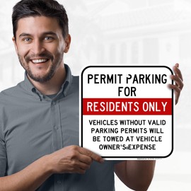 Resident Parking Permit Parking Only Towing Enforced Sign, Made Out of .040 Rust-Free Aluminum, Indoor/Outdoor Use, UV Protected and Fade-Resistant, 11" x 11", by My Sign Center