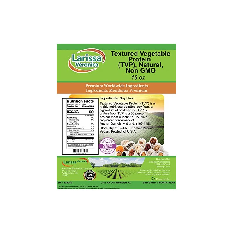 Larissa Veronica Textured Vegetable Protein (TVP), Natural, Non GMO (16