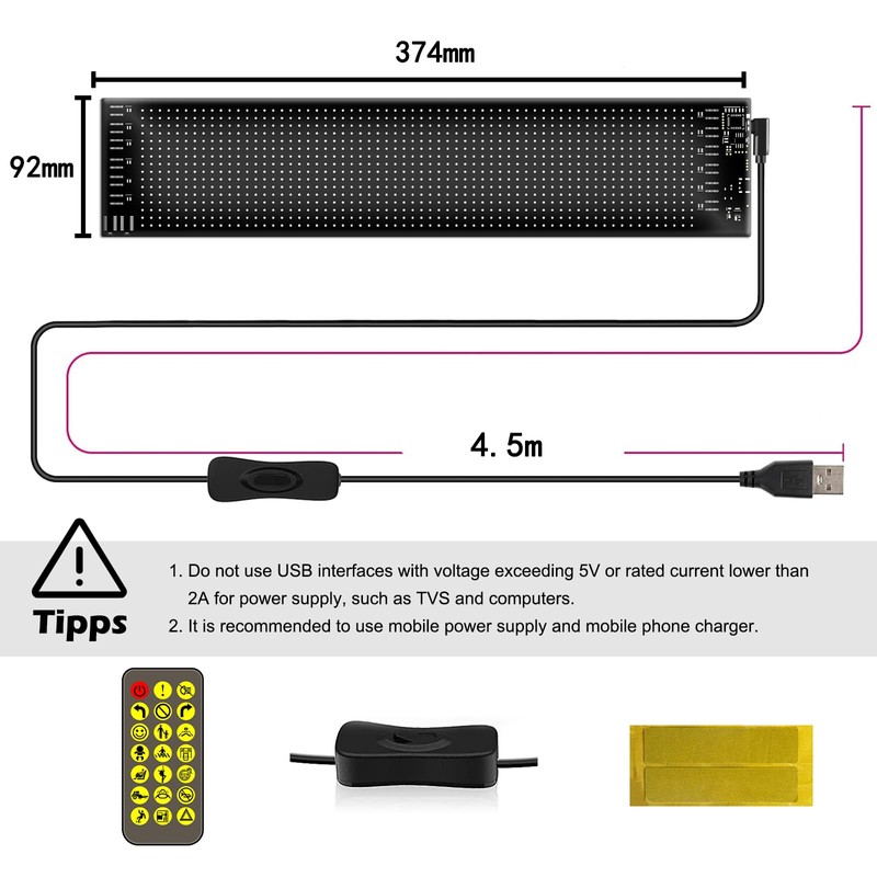 Gemsaya Car LED Sign, 37.5 x 9.2 cm Flexible LED