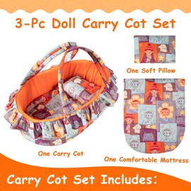 Rakki Dolli Doll Carry Cot Set Doll Carrier Soft Basket Bassinet, Includes 1 Cot and 1 Pillow, Fits for 18-inch American Girl Dolls 021