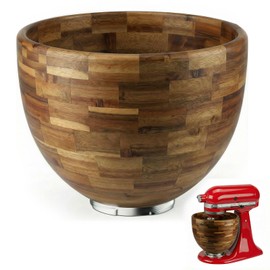 5 Qt Wood Mixing Bowl Compatible with KitchenAid Tilt-Head Stand Mixer, Handcrafted Natural Wooden Bowl for 4.5-5 Qt K45SS KSM75 KSM150, Ideal for Bread Dough & Salads