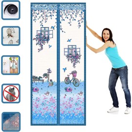 Magnetic Screen Door with Double-Sided Tape 37 x 83 Inches Cute Monkey Mesh Screen Door No Punching Needed Heavy Duty Retractable Screen Doors Magnets Blue