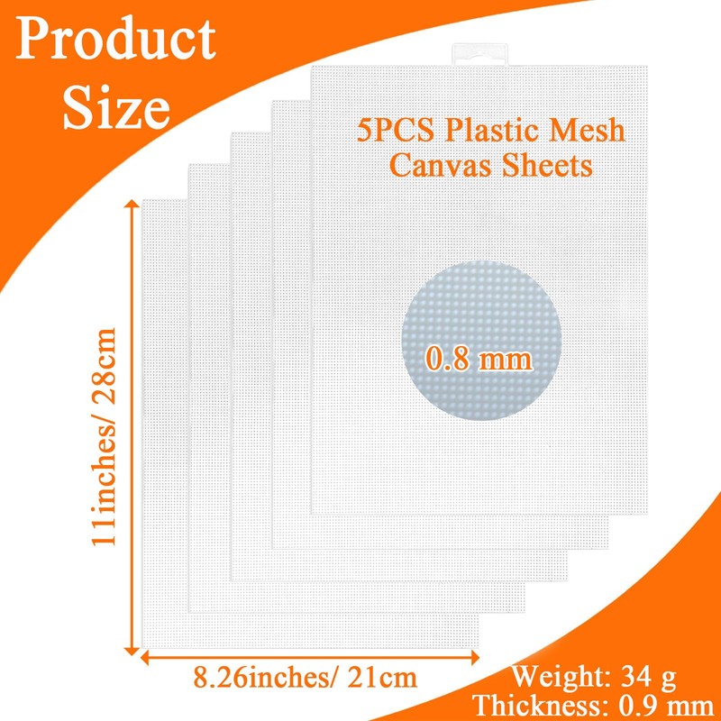 White Mesh Plastic Canvas Sheet, 5 PCS 14 Count Flexible