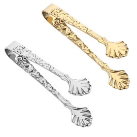 2Pcs 304 Stainless Steel Sugar Cube Tongs,Ymapinc Rose Relief Handle Ice Tong, Gold & Silver Tongs for Sugar Cubes Vintage Small Serving Tong, Tea, Coffee, Appetizers & Desserts