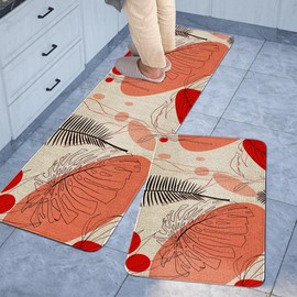 safarsa Kitchen Mats Set of 2 - Non-Slip Washable Rugs, Colorful Decorative Floor Mats, Easy-Clean & Stain-Resistant for Modern Home Decor (17"x30" & 17"x47") Red