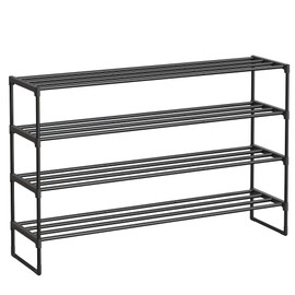 SONGMICS Shoe Rack, 4-Tier Shoe Organizer, Metal Storage Shelf, Upright or Upside Down, for 25-30 Pairs, Stackable, for Entryway, 11.8 x 46.1 x 29.5 Inches, Black ULSA034B01
