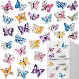 Copkim 30 Pcs Refrigerator Diamond Art Magnets Easy Diamond Art Kits Fridge Diamond Stickers for Adults DIY Home Decors(Butterfly)