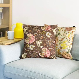 Kuai 60x60cm Retro Flowers Vintage Modern Floral Asian Nordic Home Decor Polyester Cushion Cover (Brown)