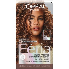 L’Oreal Paris Feria Multi-Faceted Shimmering Permanent Hair Color, High Intensity Hair Dye for 3X Highlights, 65 Honey Brown (Richest Caramel Brown), 1 Hair Dye Kit