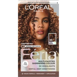 L’Oreal Paris Feria Multi-Faceted Shimmering Permanent Hair Color, High Intensity Hair Dye for 3X Highlights, 65 Honey Brown (Richest Caramel Brown), 1 Hair Dye Kit