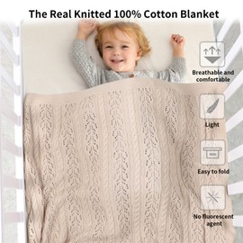 DovFanny Baby Blanket Cotton Cable Knitted Cellular Cozy Breathable Blanket for Baby Boy and Girls 90 x 70cm Light Green