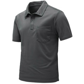 Rdruko Men's Polo Shirts with Pocket Short Sleeve Lightweight Outdoor Performance Golf Collared Shirts(Dark Gray, US 4XL)