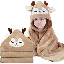 ZENQARI 1 Pezzo Accappatoio Neonato Caffè, 80x80 cm Peluche Cappuccio Bambino Asciugamano Bagno Neonati 0-3 Anni, Regalo per Nuovi Genitori e Asili Nido, Multiuso per Piscina e Cura