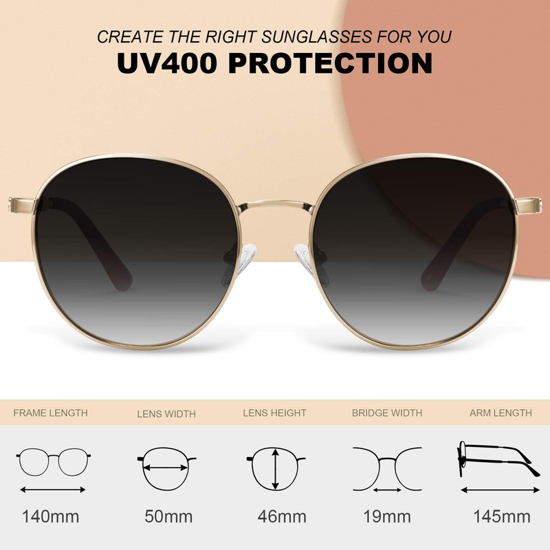 Carfia polarised Ladies Sunglasses, UV400 Retro Round Glasses, for Leisure