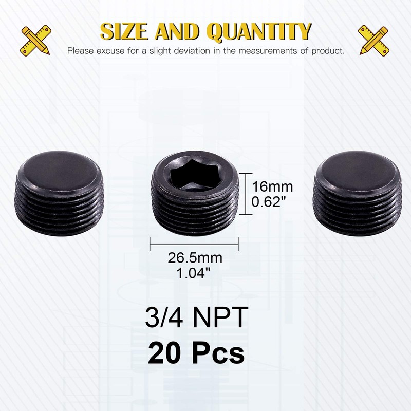 Mardatt 20 Pieces 1.9 cm NPT Plug Pipe Plug Fitting