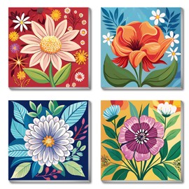 Canrichshop 4 Pack Framed Paint by Numbers Kit for Adults Beginner & All Ages 8-12 and More,Flowers Painting by Numbers, DIY Number Painting for Adults for Decor Present 8X 8 inch