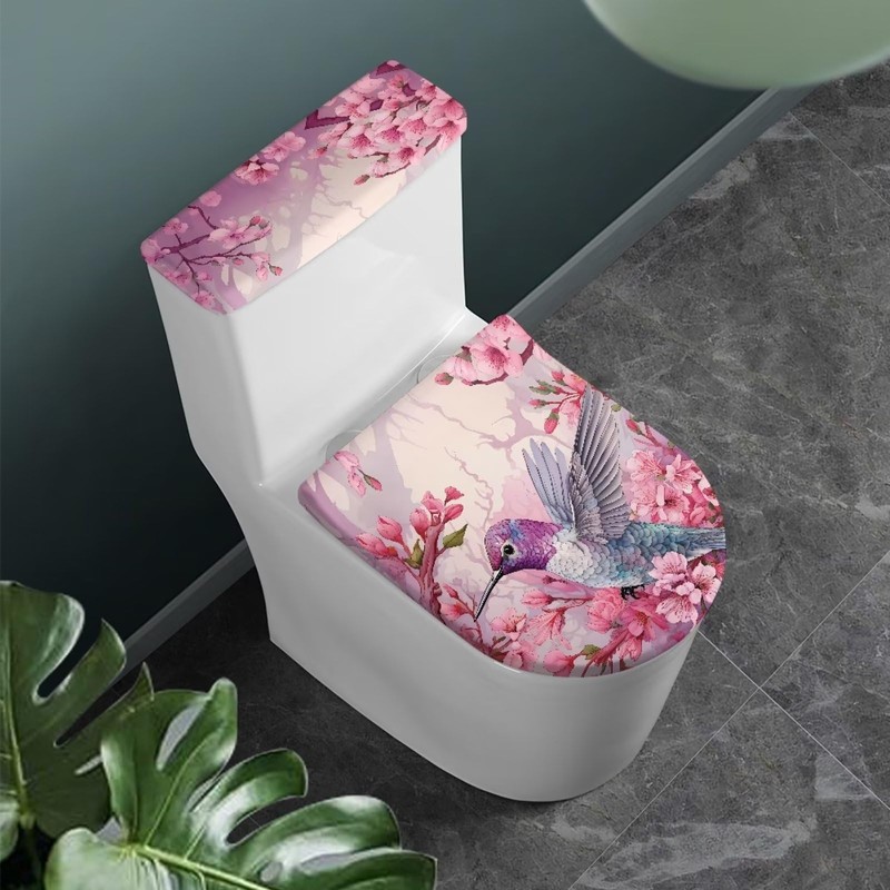 Darisoco Peach Blossom Toilet Lid Seat Cover Set with Elastic
