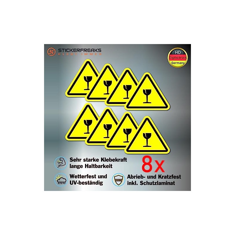 Pack of 8 Warning Stickers 6 x 5 cm Fragile