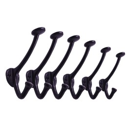 The Metal Magician 6-Pack Cast Iron Wall Mounted Coat Hooks, Vintage Decorative Heavy Duty Black Hooks for Coats, Hats, Purse, Towels, Modern Farmhouse Decorative Hook Set Black