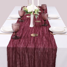 LVEFIT 4PCS Burgundy Cheesecloth Table Runner 13.3ft Long Gauze Table Runner Rustic Wedding Cheese Cloths Decor for Wedding Bridal Baby Shower Birthday Party Wedding Decorations Boho Table Runner
