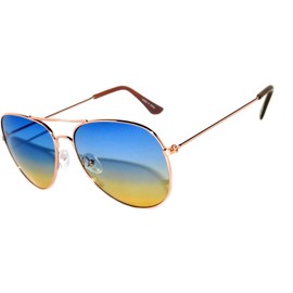 OWL Aviator Blue-Yellow Colored Lens Women Men Metal Sunglasses Fashion Designer Frame Colored Lens (064_C3_Blue_Yellow, PC Lens)