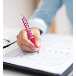 Libetui Set of 10 Ergonomic Ballpoint Pens Pink Retractable Ballpoint Pens Pink Ballpoint Pens Non-Slip Grip Zone Large Office Household Practice Blue Ink Ballpoint Pen Pink Ballpoint Pens