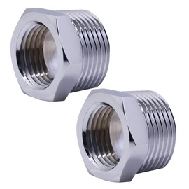 Ousun 3/4" Male NPT to 1/2" Female NPT Solid Brass Lead-Free Reducer Hex Bushing, Chrome (2 Pack), Reducing Cast Pipe Adapter Fitting, Brass Pipe Hose Tube Fitting Hex Head Bushing Adapter Convert