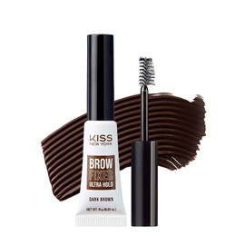 Kiss New York Professional Brow Fixer Glue - Extreme Hold for Sculpted, Transfer Proof, Non-Sticky Finish for Clean Makeup Look, All Day Control (Dark Brown)