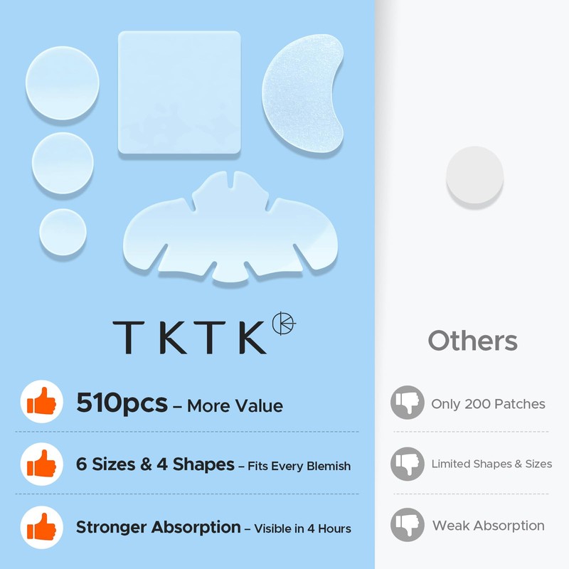 TKTK Pimple Patches for Face, 6 Sizes Hydrocolloid Acne Patch