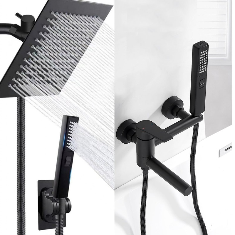 LUYU Two in one Function Black Handheld Square Shower Head,
